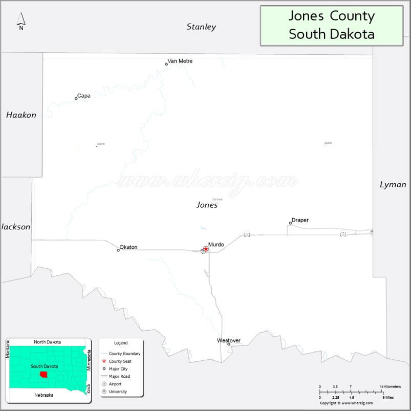 Map of Jones County, South Dakota