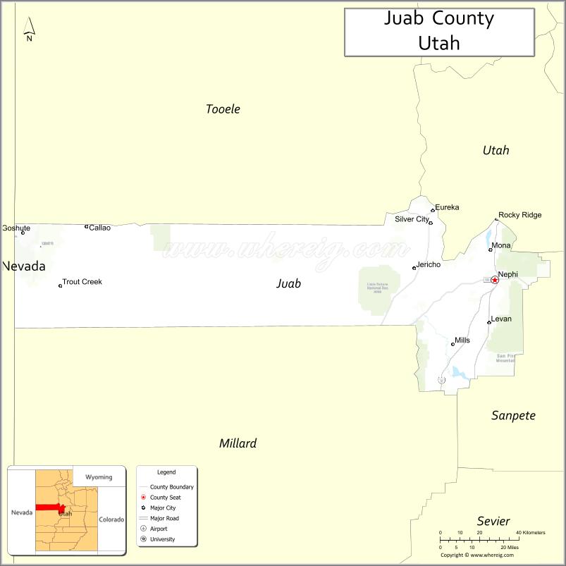 Map of Juab County, Utah