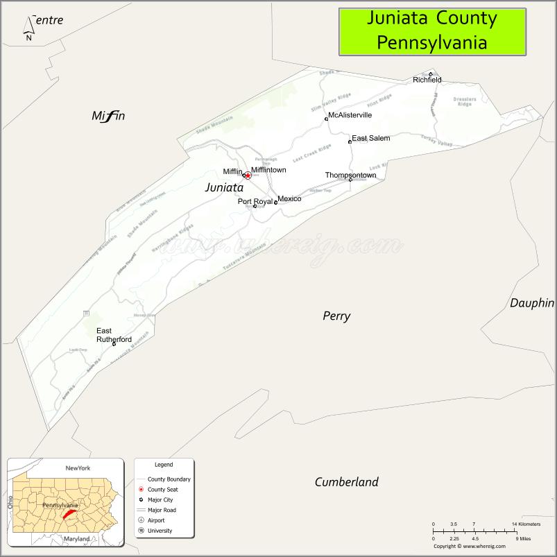 Map of Juniata County, Pennsylvania