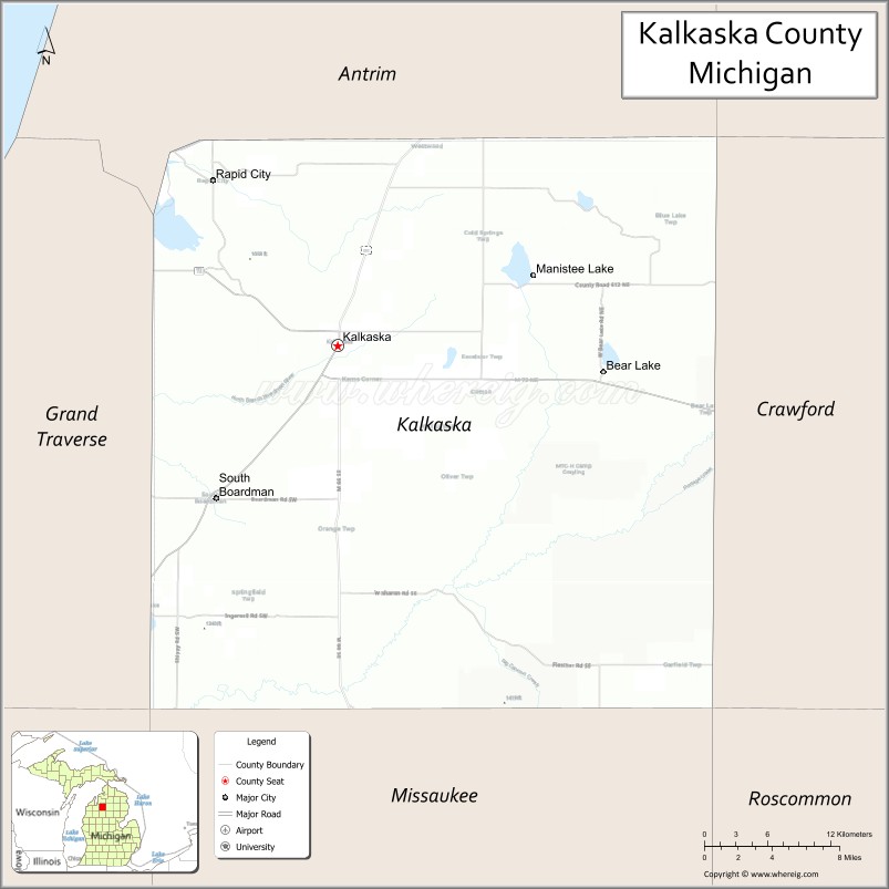 Map of Kalkaska County, Michigan
