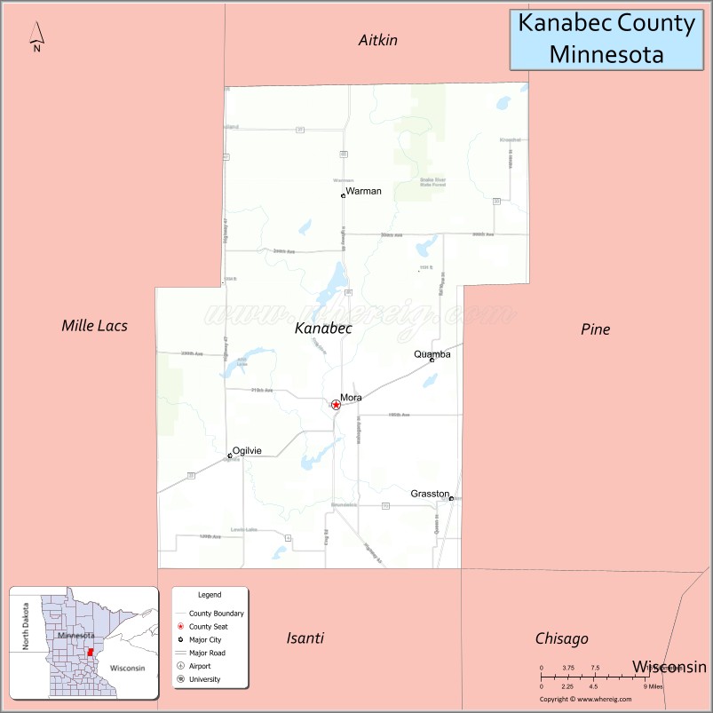 Map of Kanabec County, Minnesota