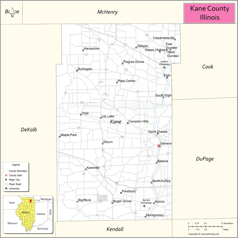 Map of Kane County, Illinois