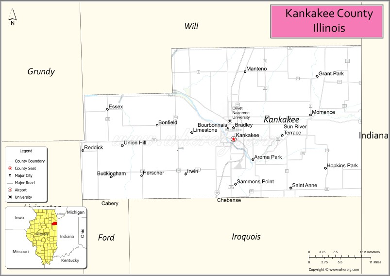 Map of Kankakee County, Illinois