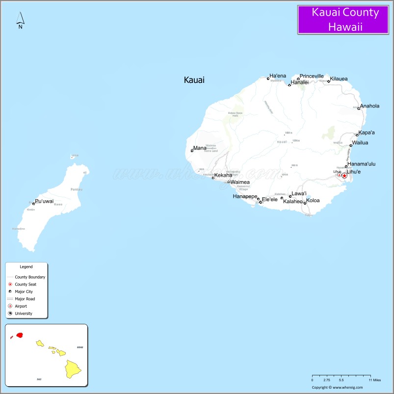 Map of Kauai County, hawaii