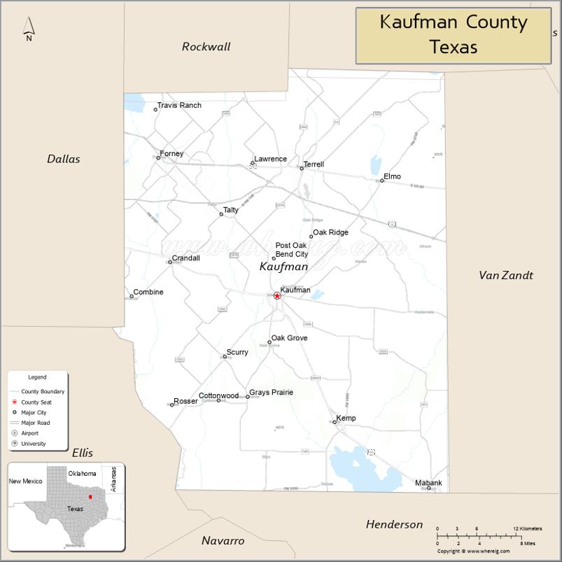 Map of Kaufman County, Texas