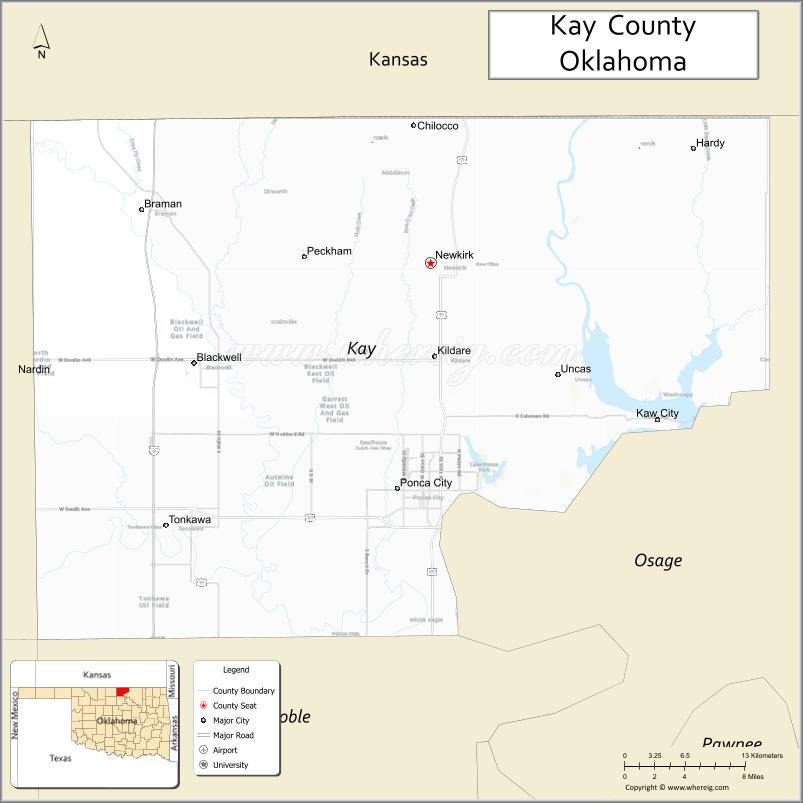 Map of Kay County, Oklahoma