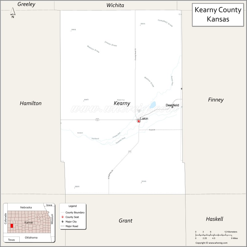 Map of Kearny County, Kansas