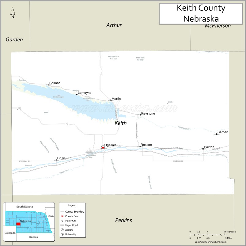 Map of Keith County, Nebraska