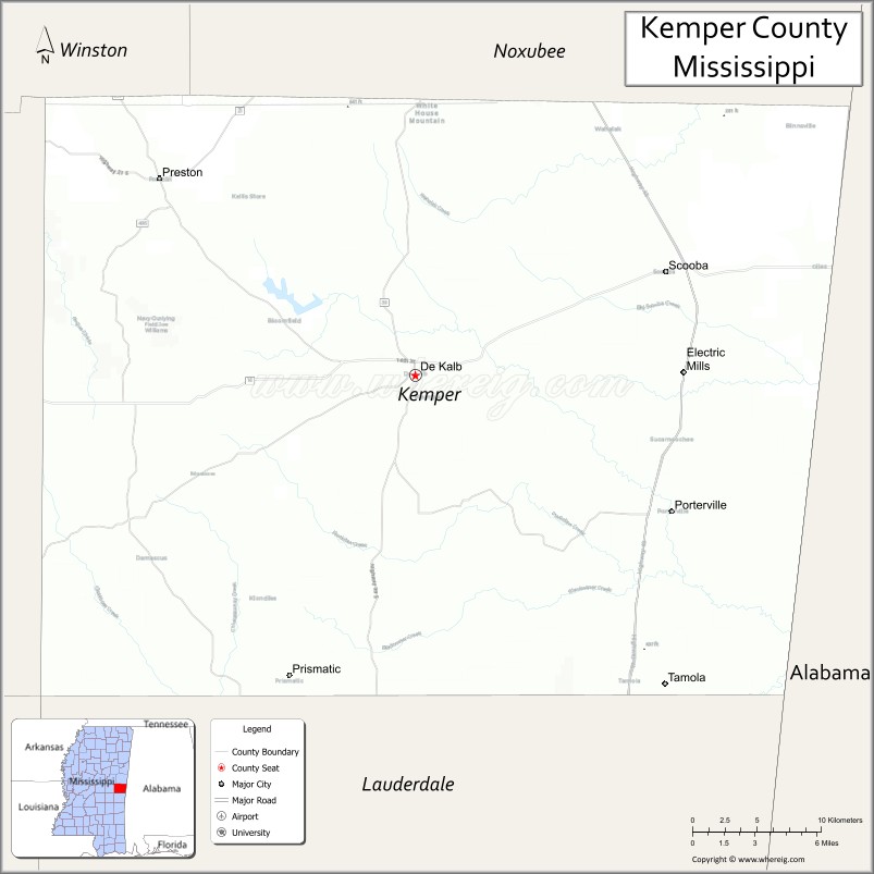 Map of Kemper County, Mississippi