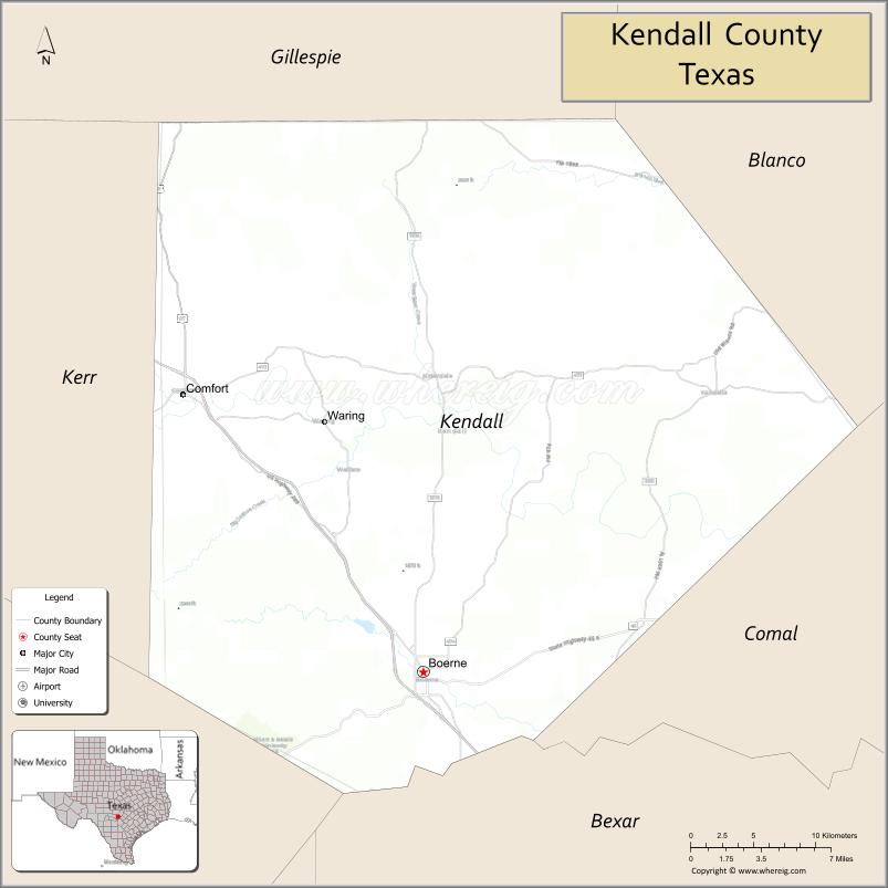 Map of Kendall County, Texas