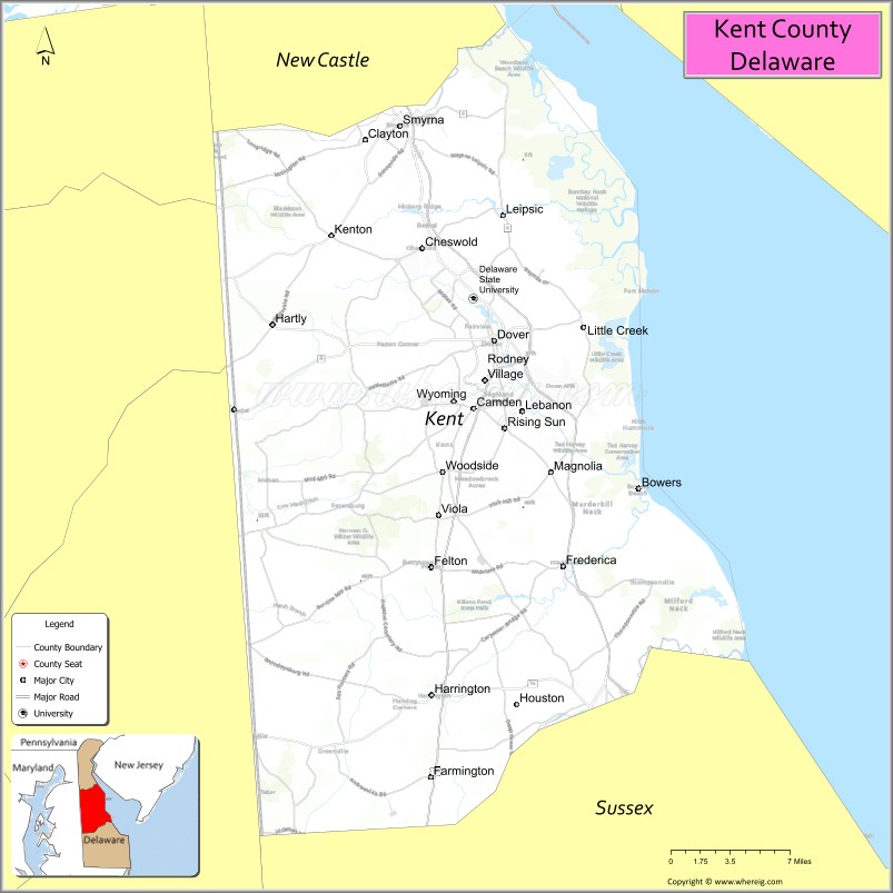Map of Kent County, Delaware