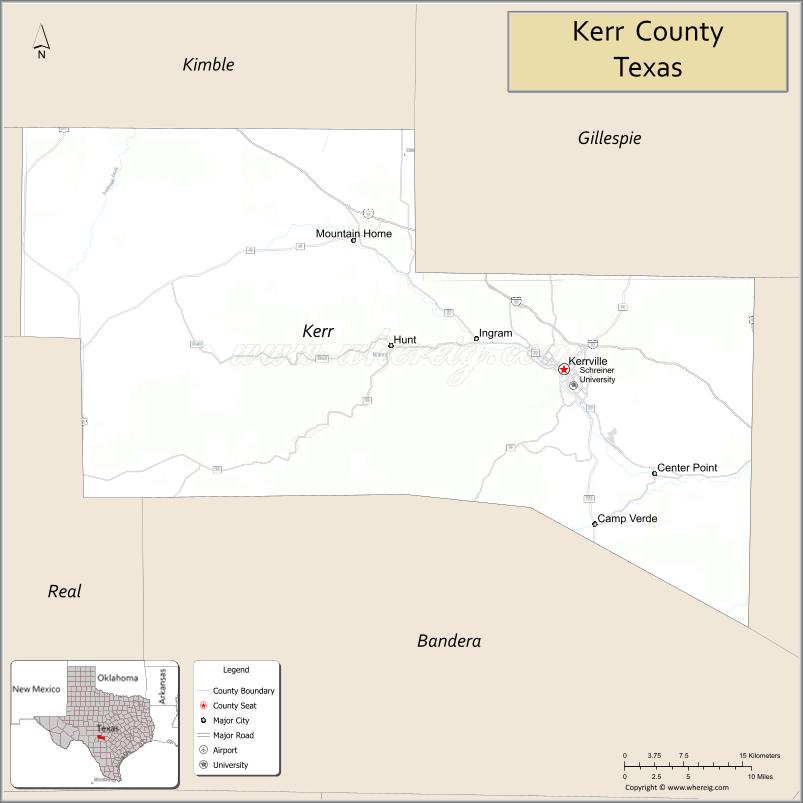 Map of Kerr County, Texas