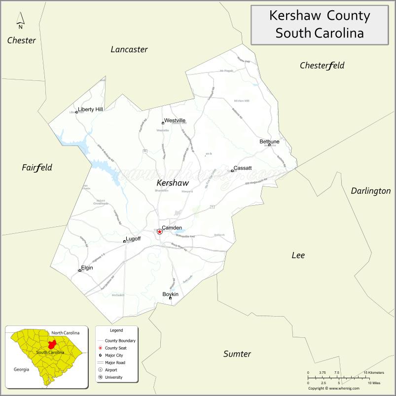 Map of Kershaw County, South Carolina