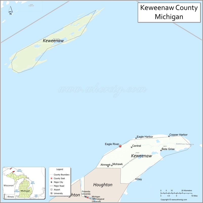 Map of Keweenaw County, Michigan