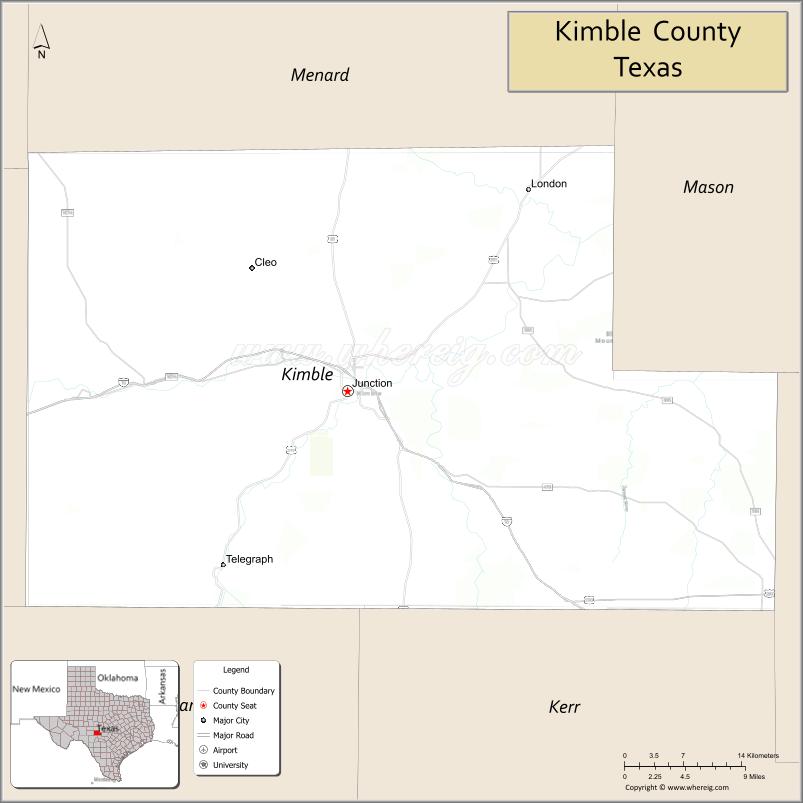 Map of Kimble County, Texas