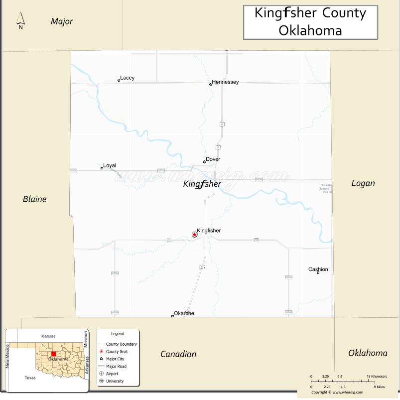 Map of Kingfisher County, Oklahoma