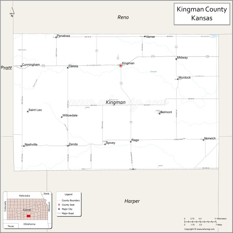 Map of Kingman County, Kansas