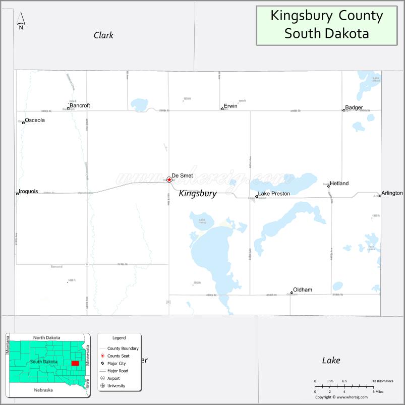Map of Kingsbury County, South Dakota
