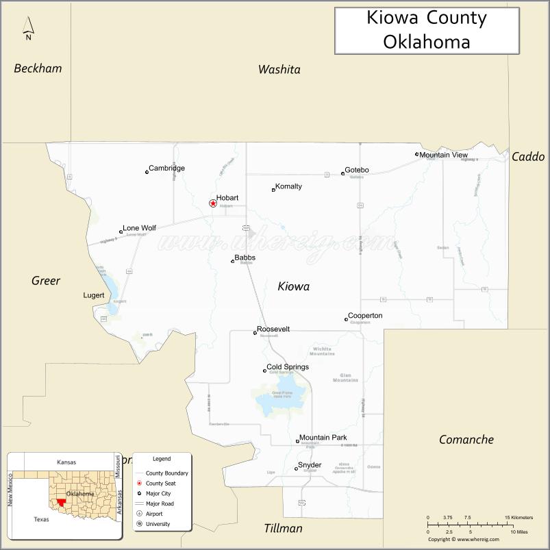 Map of Kiowa County, Oklahoma
