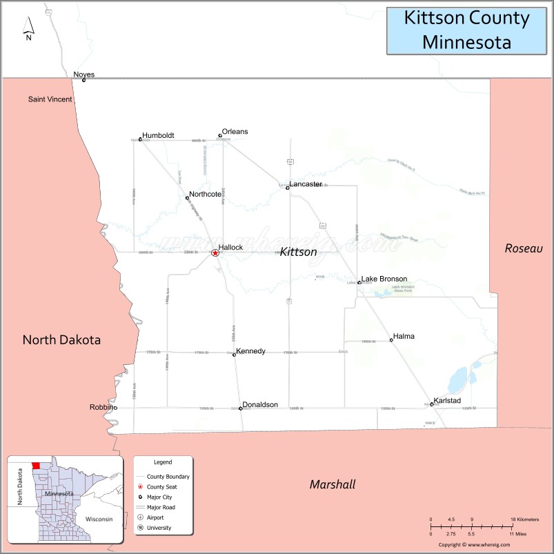 Map of Kittson County, Minnesota