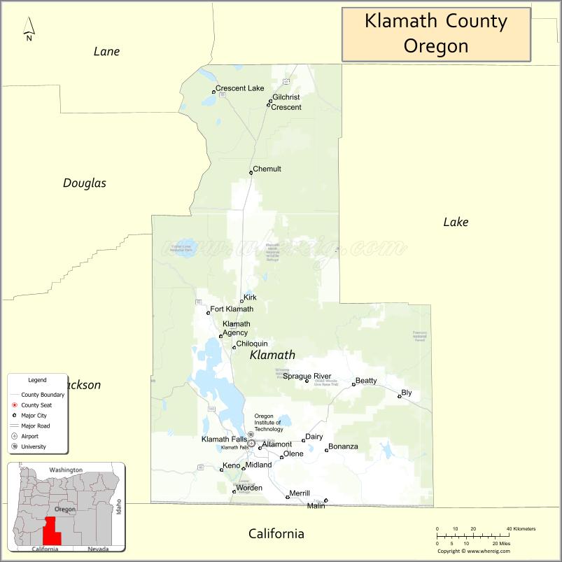 Map of Klamath County, Oregon