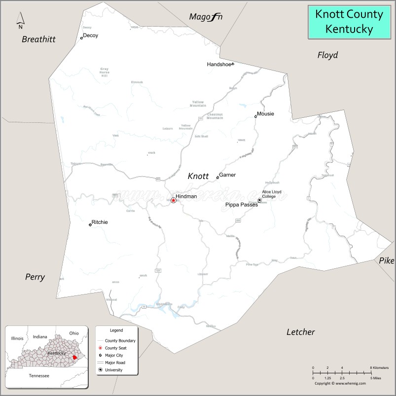 Map of Knott County, Kentucky