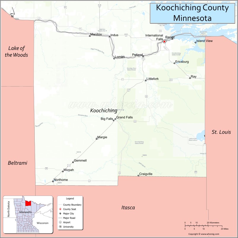 Map of Koochiching County, Minnesota