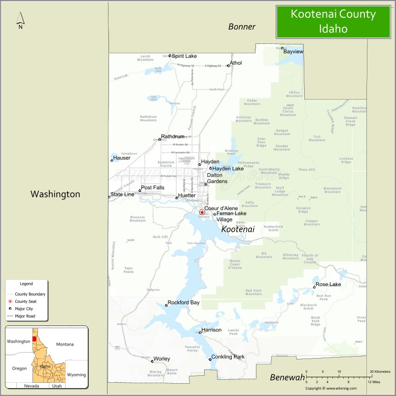 Map of Kootenai County, Idaho