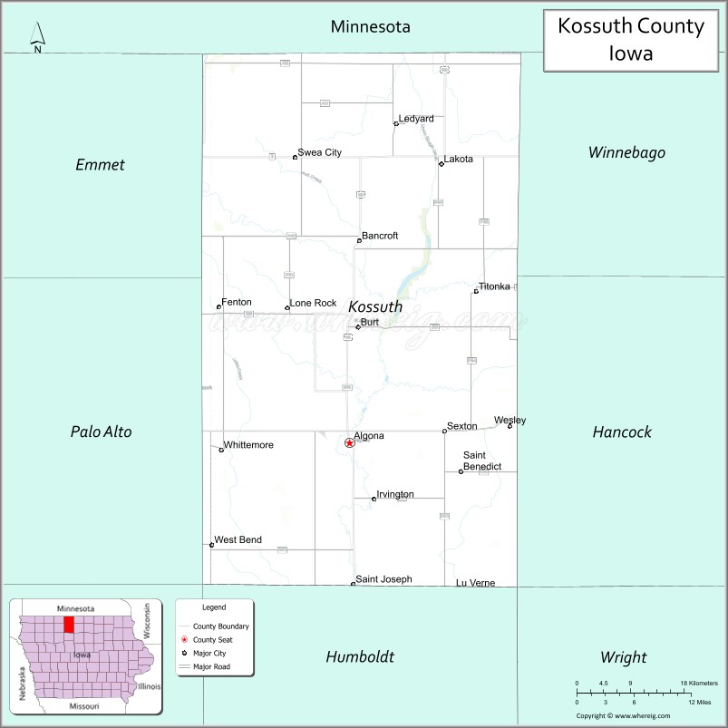 Map of Kossuth County, Iowa
