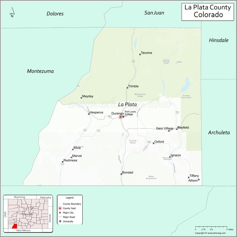 Map of La Plata County, Colorado