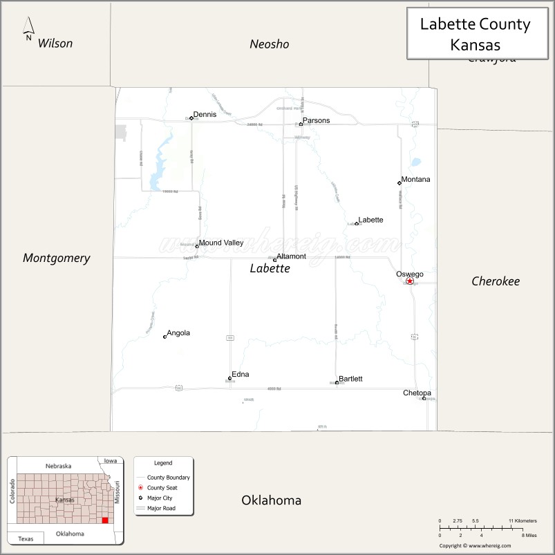 Map of Labette County, Kansas