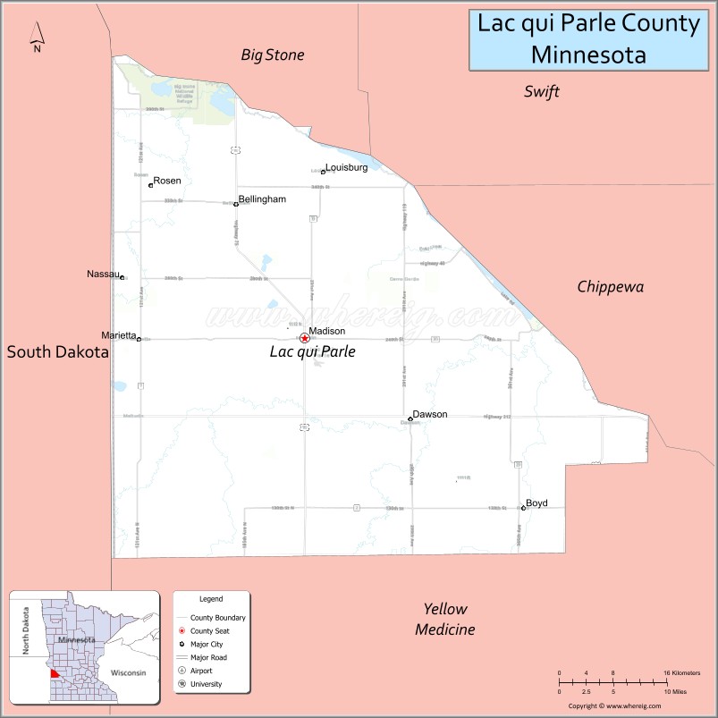 Map of Lac qui Parle County, Minnesota