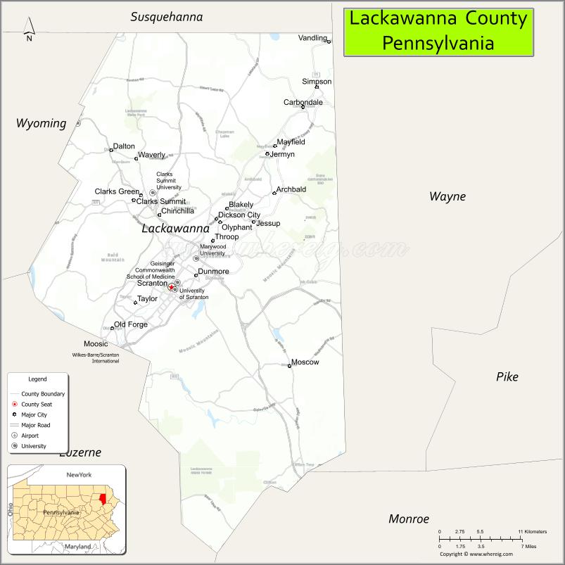 Map of Lackawanna County, Pennsylvania