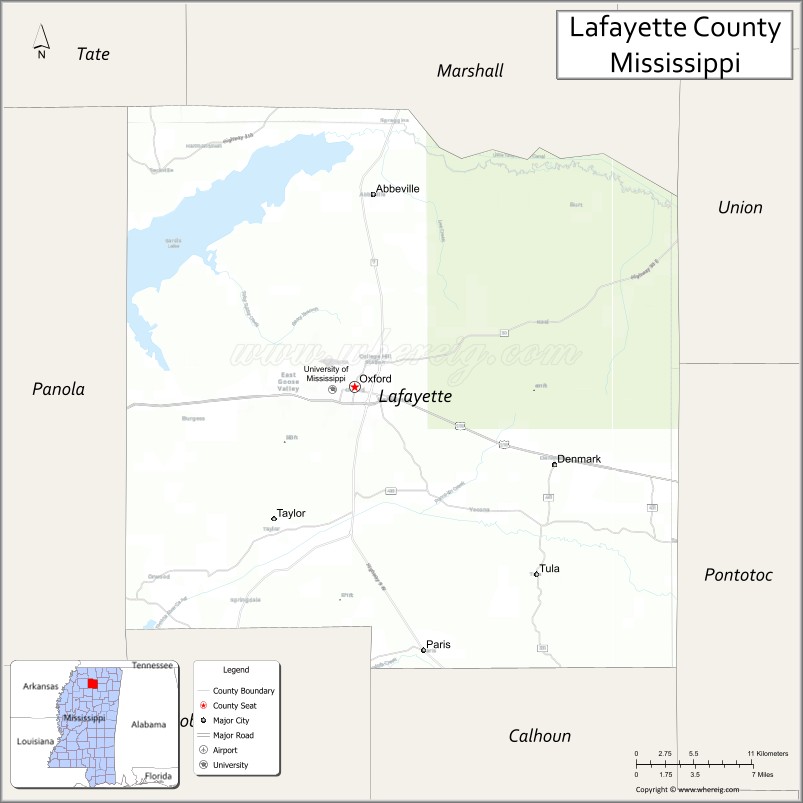Map of Lafayette County, Mississippi