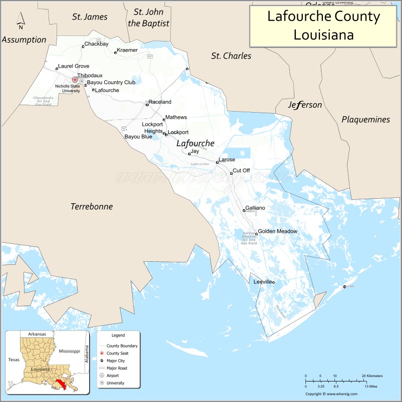 Map of Lafourche Parish, Louisiana