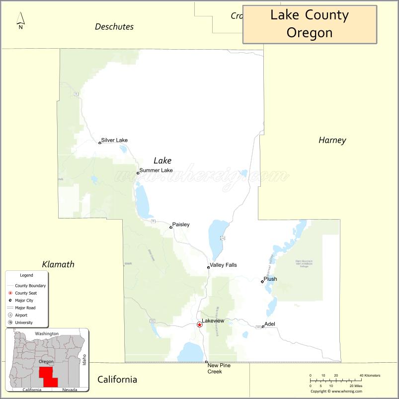 Map of Lake County, Oregon