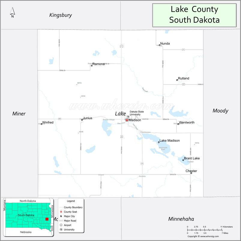 Map of Lake County, South Dakota