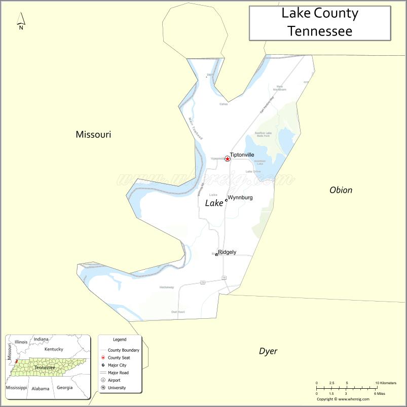 Map of Lake County, Tennessee