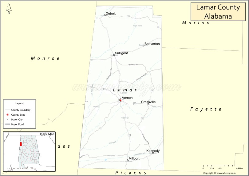 Map of Lamar County, Alabama