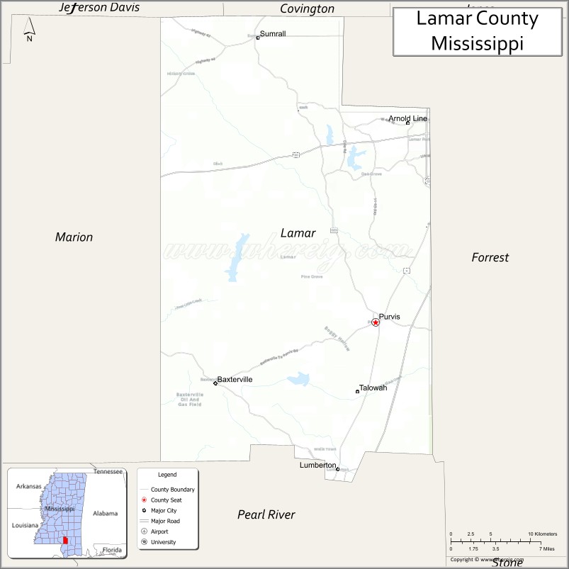 Map of Lamar County, Mississippi