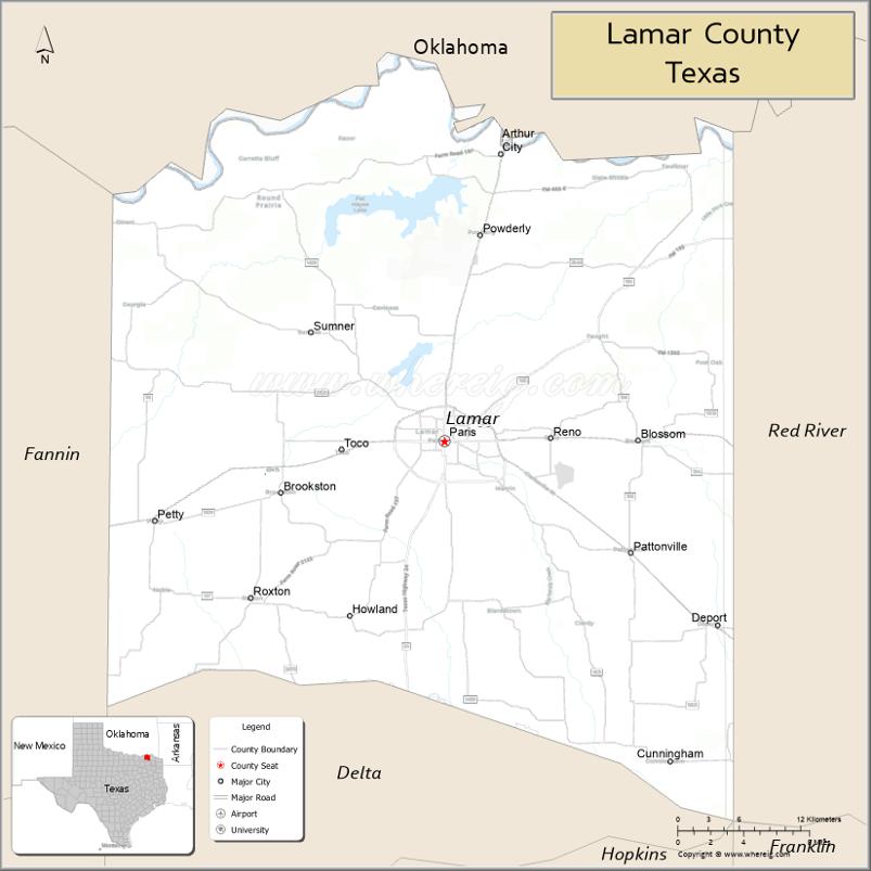 Map of Lamar County, Texas