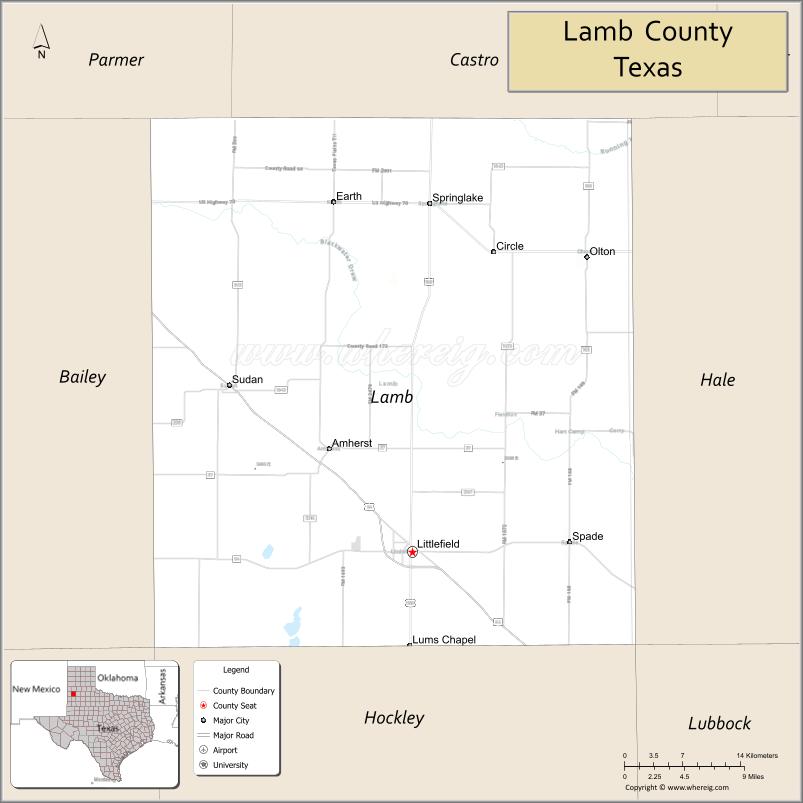 Map of Lamb County, Texas