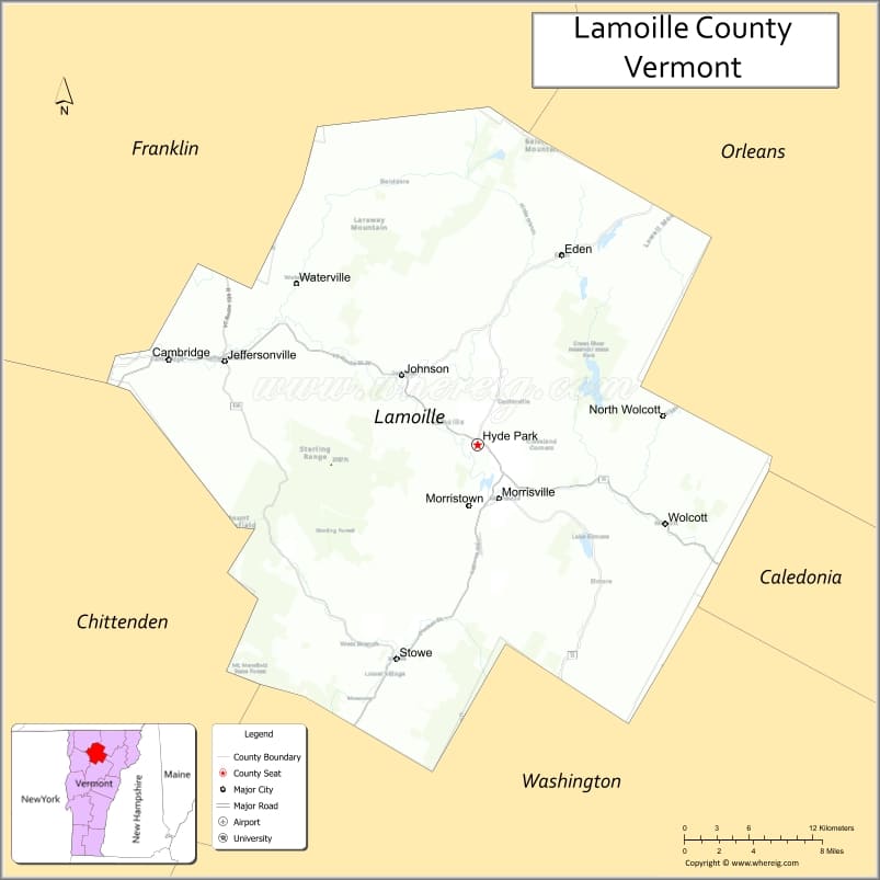 Map of Lamoille County, Vermont