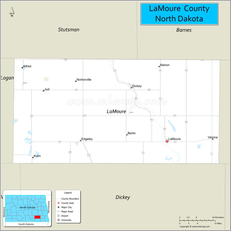 Map of LaMoure County, North Dakota
