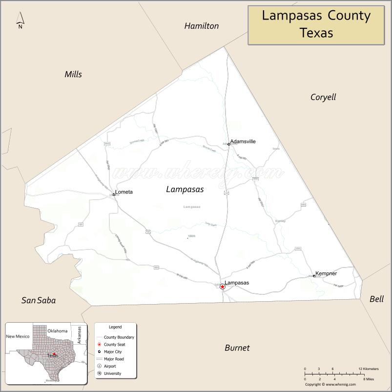 Map of Lampasas County, Texas