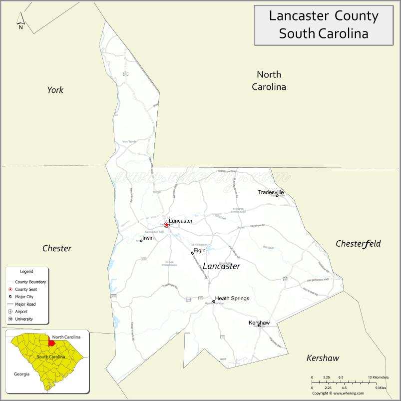 Map of Lancaster County, South Carolina