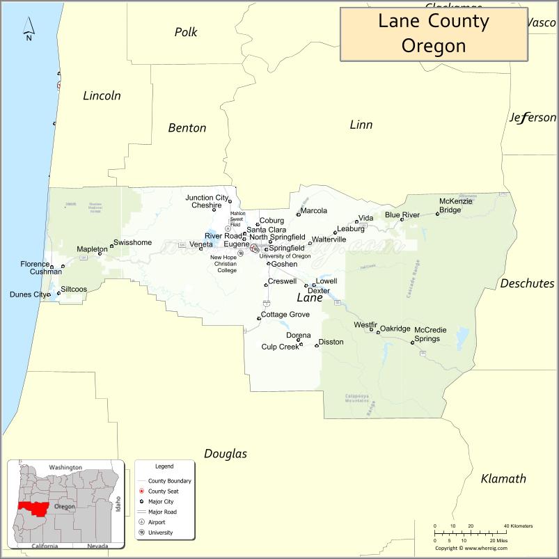Map of Lane County, Oregon