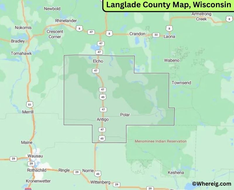 Map of Langlade County, Wisconsin