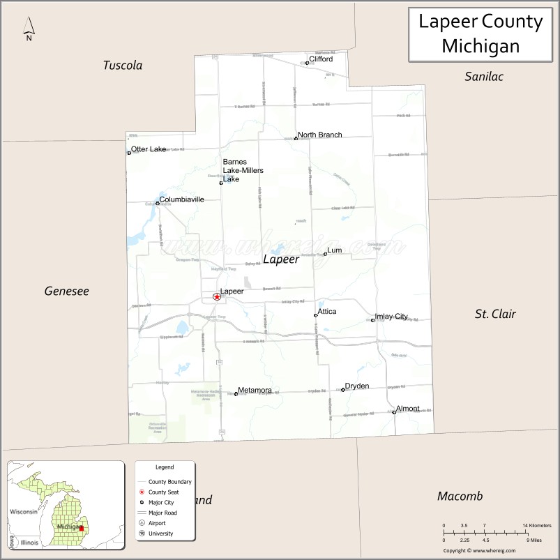 Map of Lapeer County, Michigan
