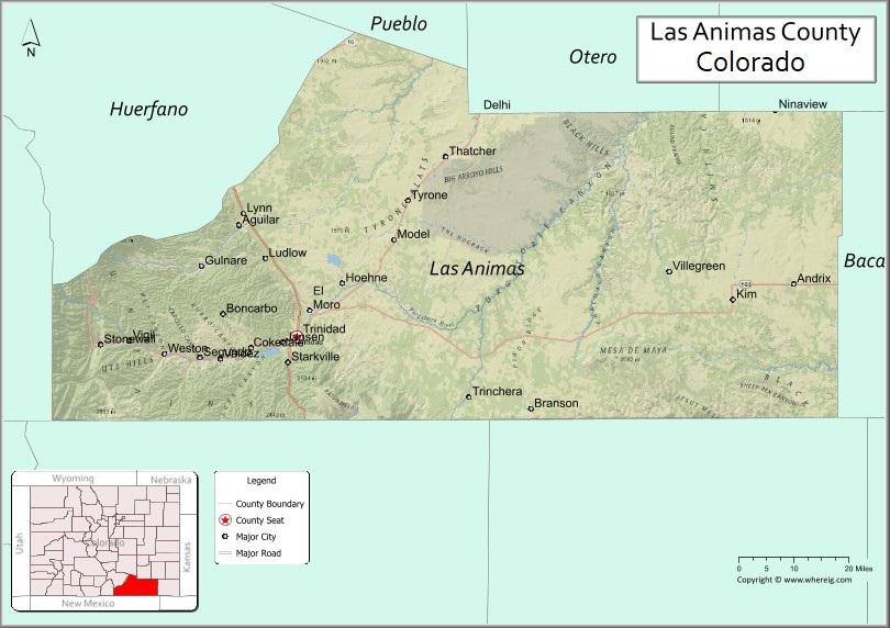 Map of Las Animas County, Colorado